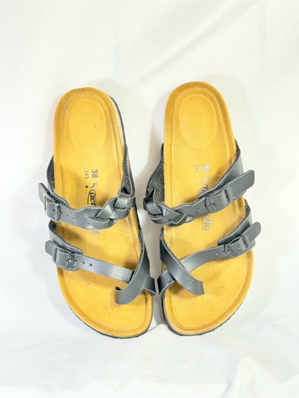 Aerothics size 38 US 7.5 Braided Double-Strap Sandals in black - footbed